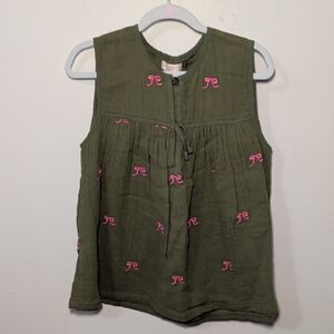 Pink Chicken Jade Tank Top Olive Green Pink Bows 100% Cotton NEW Girls Size 10